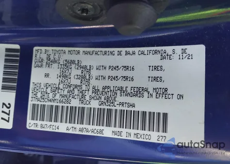 2022 Toyota Tacoma Sr5 V6 from USA, damaged, VIN 3TMAZ5CN4NM166282